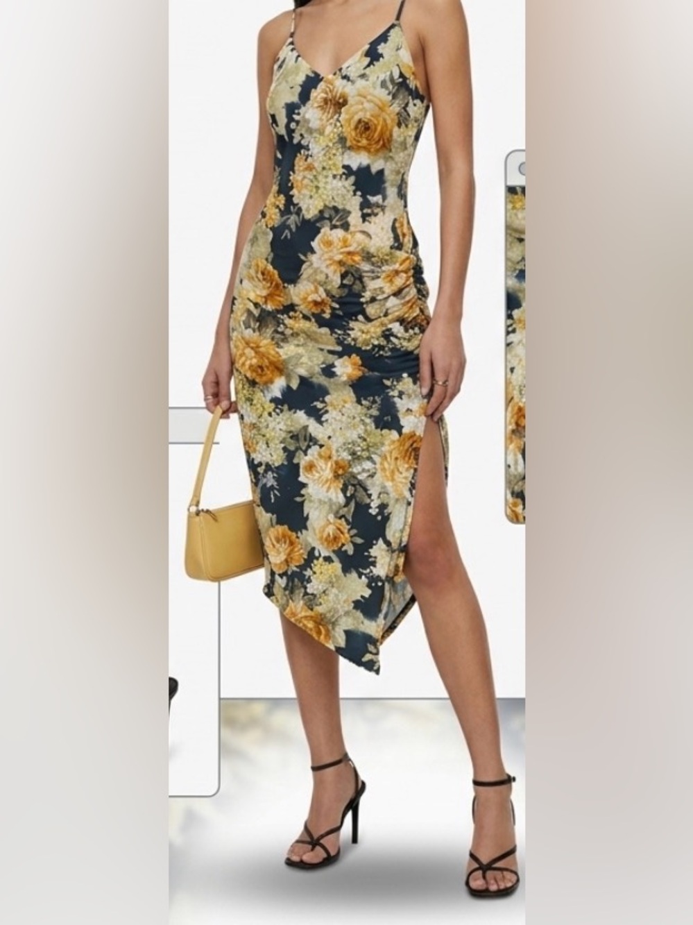 Windsor Floral Midi Dress Small Orange Ivory Hunter Green V Neck Strappy Back